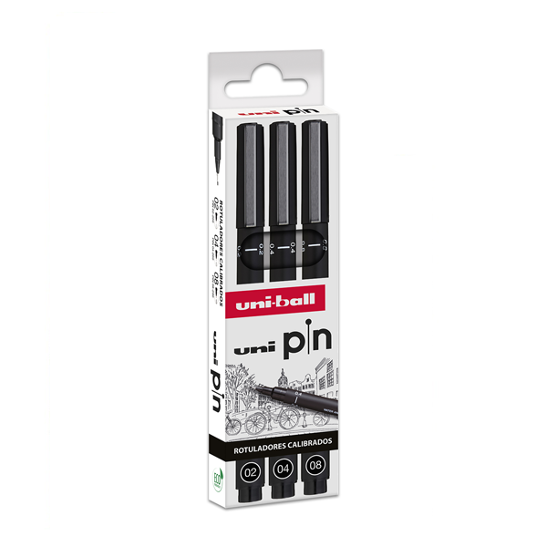 Set 3 rotul. calibr. Uni Pin 0,2/0,4/0,8 Negro