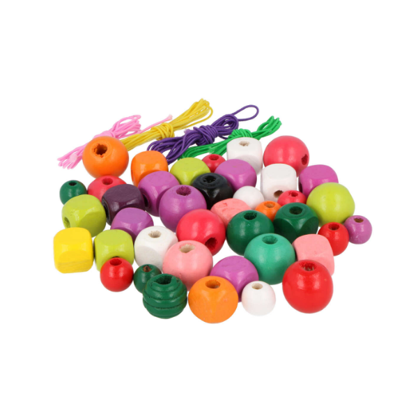 Abalorios madera colores y formas surt. 560 u.
