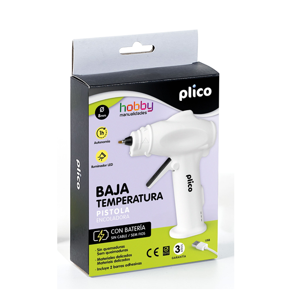 Pistola cola baja temperatura de 8 mm con bateria Plico