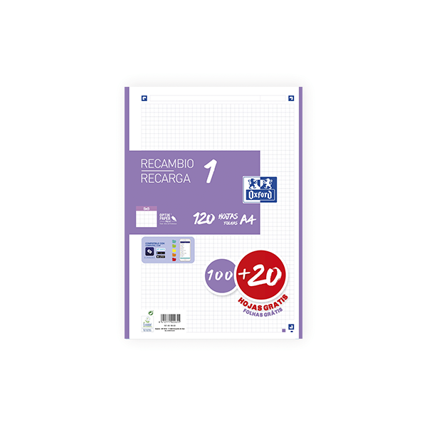 Recambio Oxford 100 h. Scribzee 4 tal. cuad. 5x5 90 g. Lila