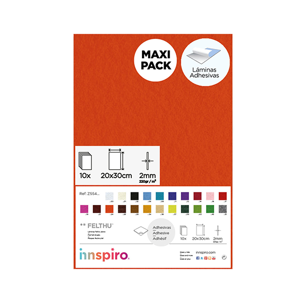 Pack 10 planchas fieltro adh.20x30 cm. Naranja  (1)
