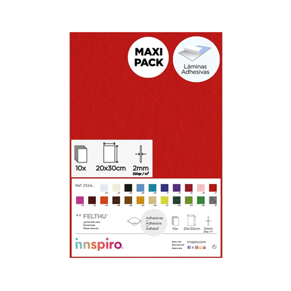 Pack 10 planchas fieltro adh.20x30 cm. Rojo  (1)