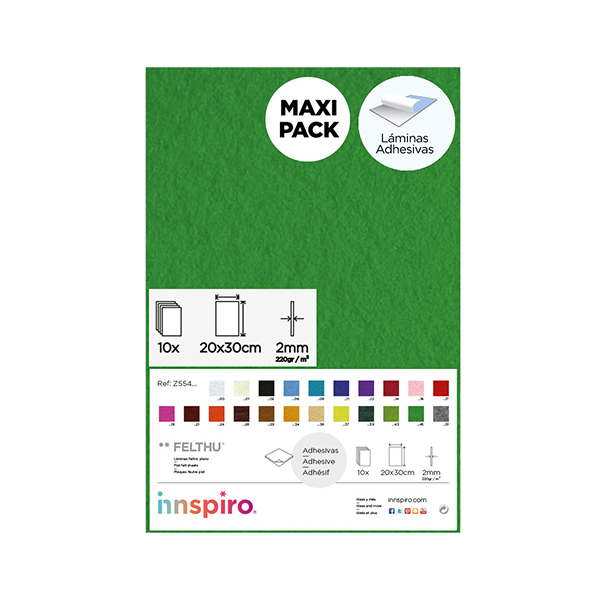 Pack 10 planchas fieltro adh.20x30 cm. Verde F  (1)