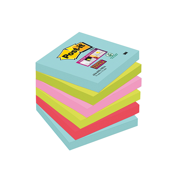 Pack 6 post-it súper sticky Miami 76x76 mm.