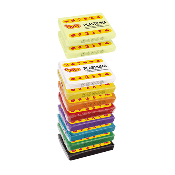 Plastilina Jovi 50 g colores surt. y fosforescente. Caja 10 u.