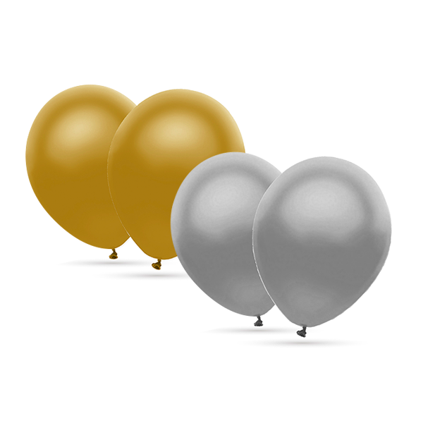 Bolsa de 50 globos lisos estándar oro y plata