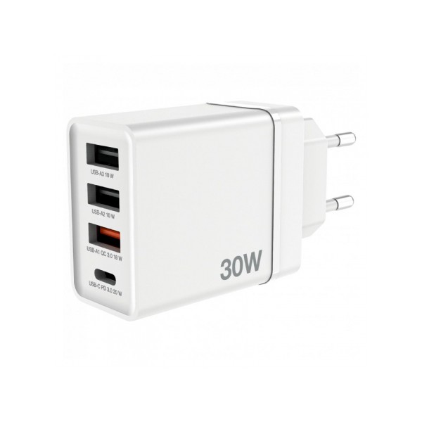 Cargador de Pared GaN Verbatim CHR-30EU2/ 1xUSB Tipo-C/ 3xUSB/ 30W