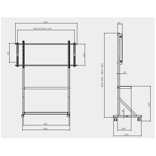 SOPORTE PANTALLA VIDEO TROLLEY LFD CON RUEDAS HASTA 80 Kg