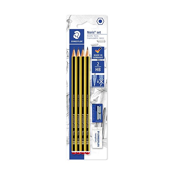 Blíster Staedtler 4 lápices Nº2 + goma + afilalápiz