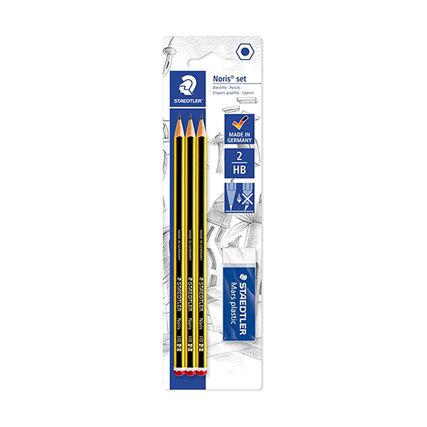 Blister 3 lápices Staedtler + goma mars plastic