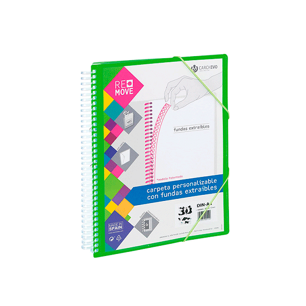 Carpeta multif. espiral A4 Remove 40 h. Verde Fluor