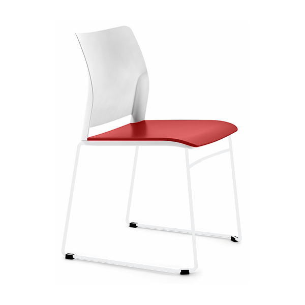 Silla Alpha 601 patas blancas resp. plást. asiento tapiz. Rojo