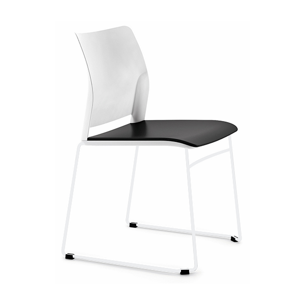 Silla Alpha 601 patas blancas resp. plást. asiento tapiz. Negro