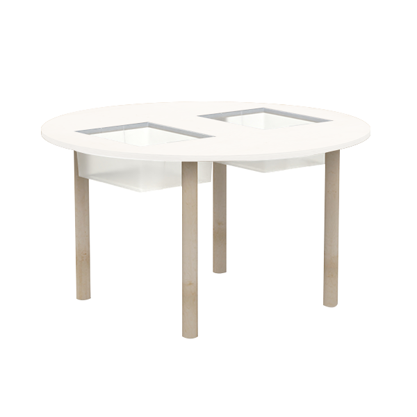 Mesa sens. cubetas Ø110 cm. T3 patas Madera/Blanco