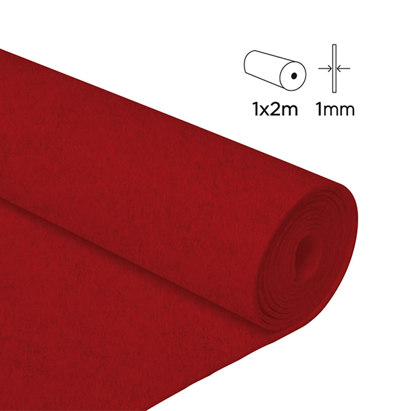Fieltro Para Manualidades, A: 45 cm, 1,5 mm, Texturado, 180-200 gr, Rojo, 5  M, 1 Rollo