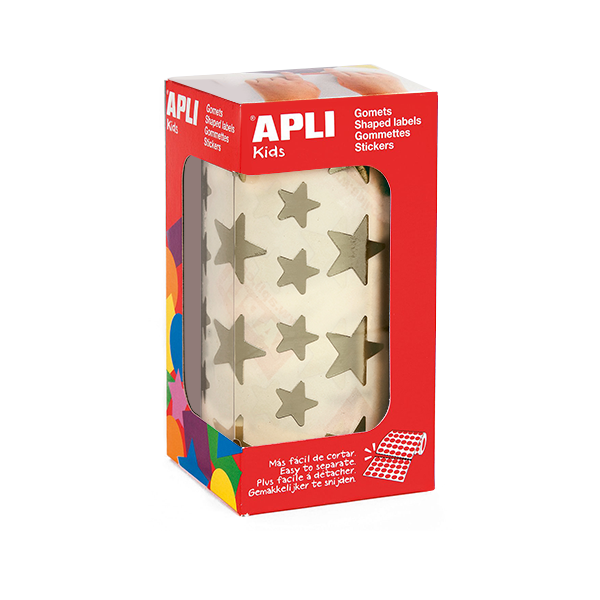 Rollo gomets Apli 11116 estrellas 19,5 mm. y 12,5 mm. Oro