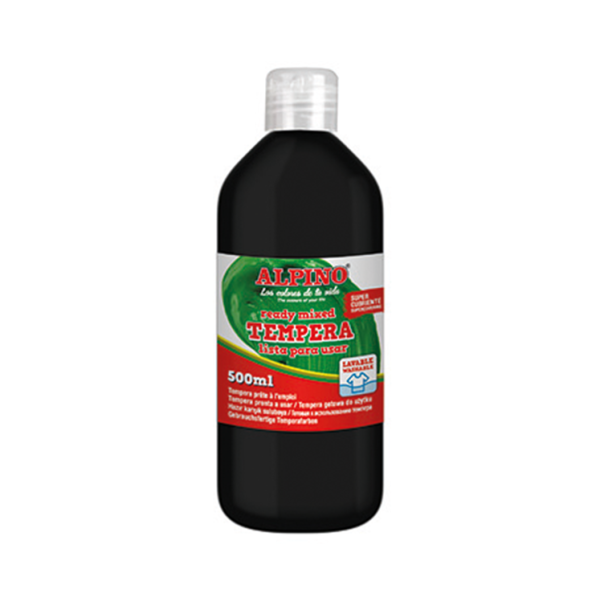 Témpera superlavable Alpino 500 ml. Negro